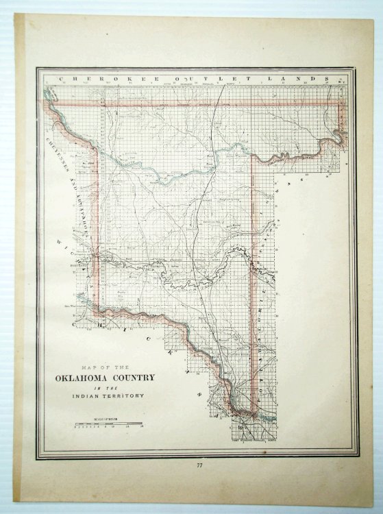 1889 Colored Map of the Oklahoma Country in the Indian Territory