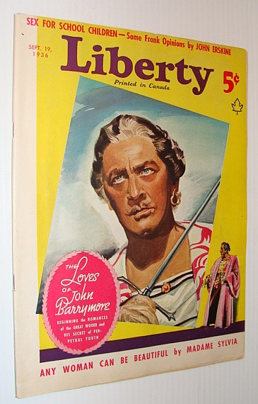 Liberty Magazine, September 19, 1936 - Cover Illustration of John Barrymore