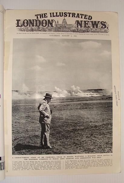 The Illustrated London News, August 2, 1941 *Cover Photo of Churchill, with Cigar, in Mock Battlefield with live ammo*