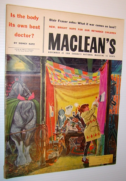 Maclean's - Canada's National Magazine, November 22, 1958 - Royal Winter Fair Cover Illustration and Article