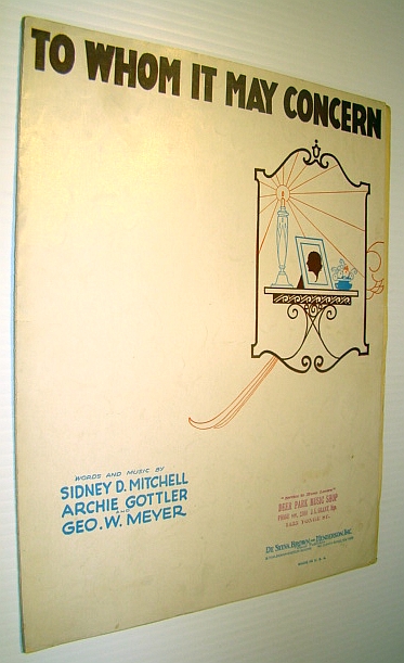 To Whom it May Concern - Sheet Music for Piano and Voice with Ukulele Chords
