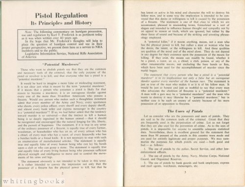 Pistol Regulation: Its Principles and History (Selected Extracts)
