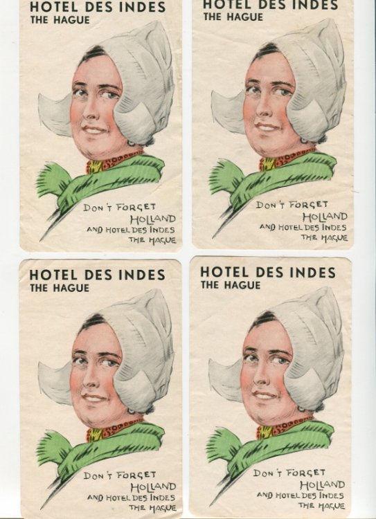 Vintage Luggage Tags for Hotel des Indes, The Hague, Netherlands.