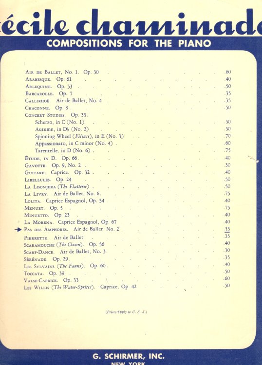 Pas des Amphores, Air de Ballet No. 2 - Compositions for the Piano