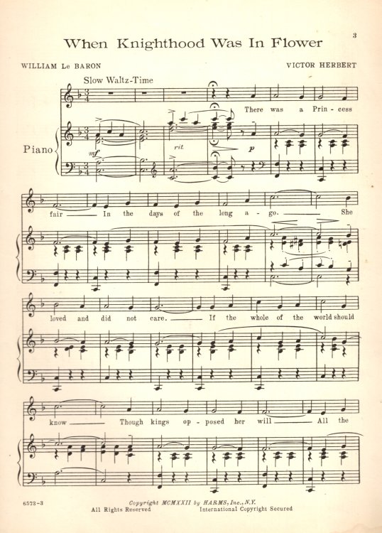 When Knighthood was in Flower (Waltz Song) - Theme from the Film of the Same Name, Starring Marion Davies (Cover Picture)