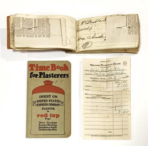 1932 Time Book for Plasterers from United States Gypsum Company together with a Houston, Texas Tradesman's Receipt Book and Second National Bank Deposits (1930s)