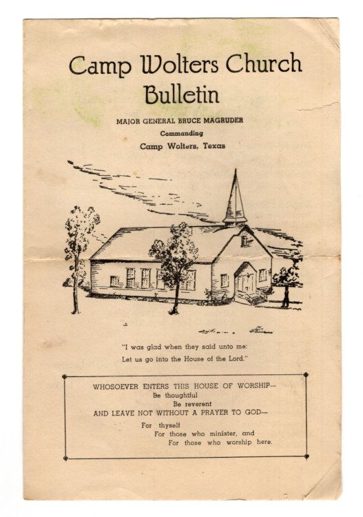 Camp Wolters Texas Church Bulletin Eleventh Infantry Training Regiment 1942 World War II