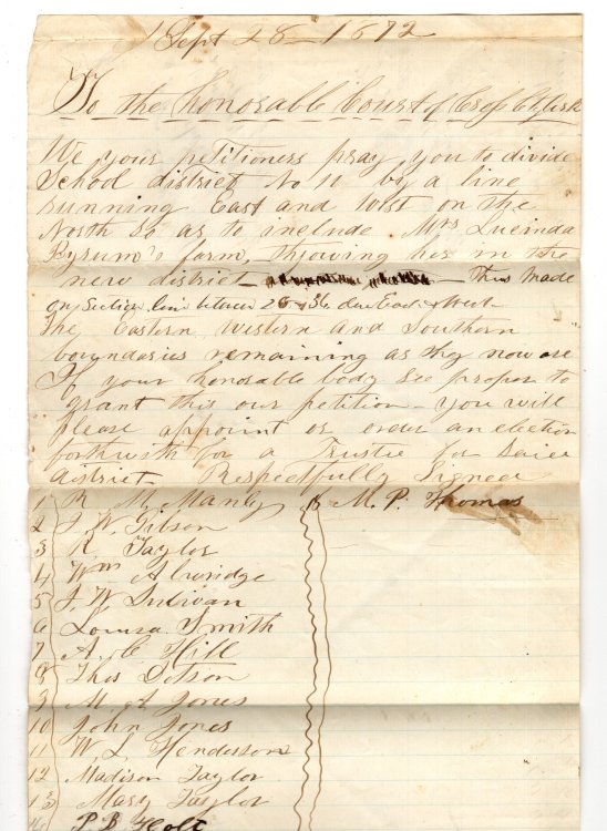 Cross County, Arkansas 1872 Petition to Divide School District no. 11 into two Districts