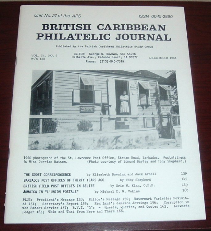 British Caribbean Philatelic Journal, 1984 Complete, Vol. 24, Nos. 1 to 5