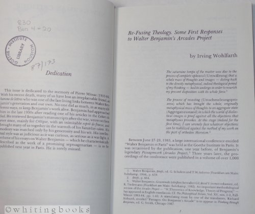 New German Critique Number 39, Fall 1986 - Second Special Issue on Walter Benjamin
