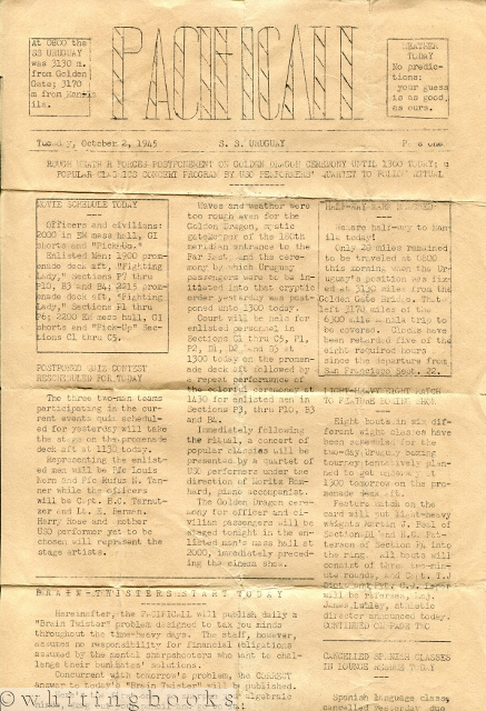 PACIFICALL: Newsletter of the S.S. Uruguay, World War II U.S. Army Troopship - October 2, 1945