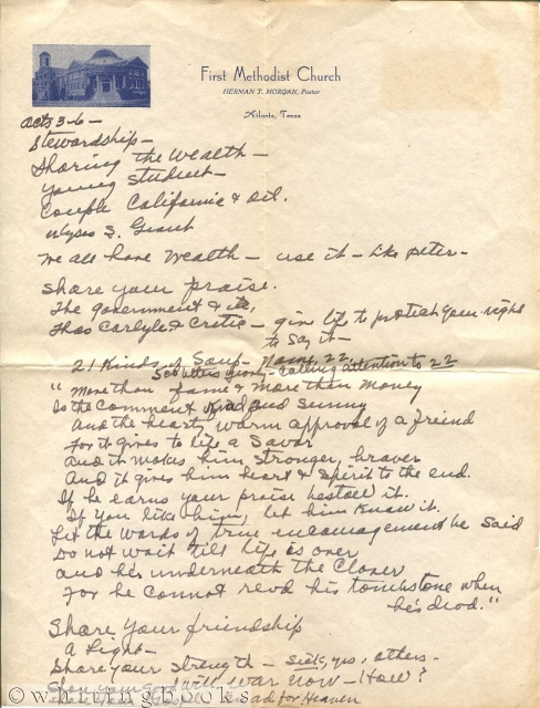 In the Minister's Workshop [Includes handwritten notes from Rev. Herman T. Morgan, Atlanta, Texas]