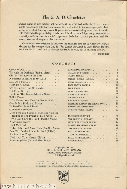 The S.A.B. Chorister: Sacred Choruses Arranged for Soprano, Alto, and Bass