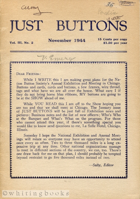 Just Buttons for Pleasure, Pastime, and Profit - Vol. III, No. 2, November 1944 [Incomplete]