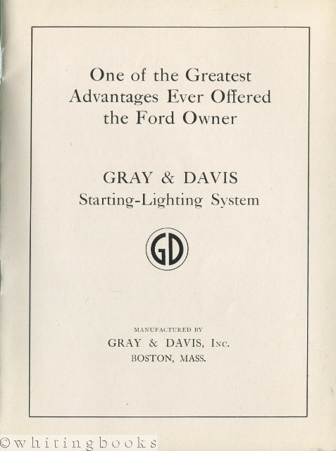 Gray & Davis Starting-Lighting System for Ford Cars