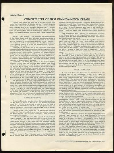 Complete Texts of the Kennedy-Nixon Debates